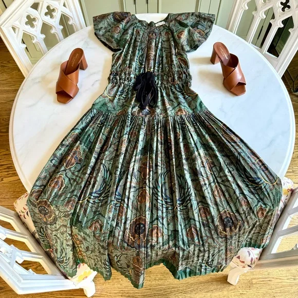 Ulla Johnson Delmara Pleated Batik Poplin Midi Dress Sz 2 - Picture 4 of 11